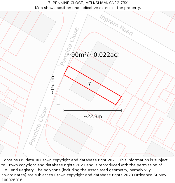 7, PENNINE CLOSE, MELKSHAM, SN12 7RX: Plot and title map