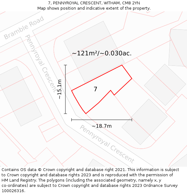7, PENNYROYAL CRESCENT, WITHAM, CM8 2YN: Plot and title map