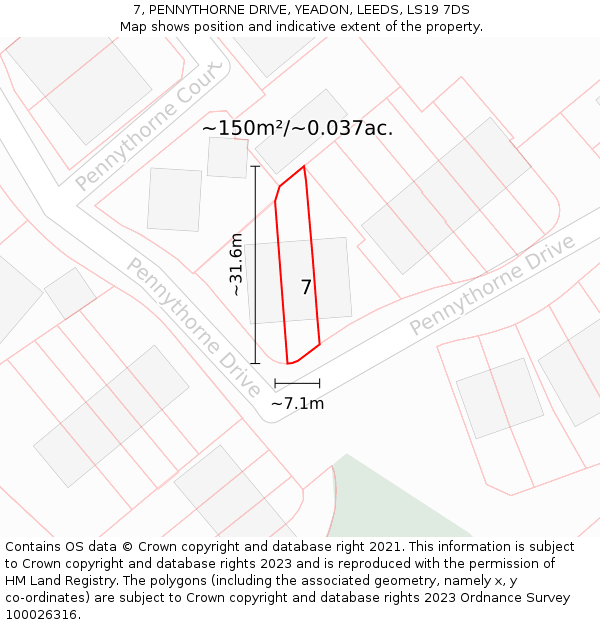 7, PENNYTHORNE DRIVE, YEADON, LEEDS, LS19 7DS: Plot and title map