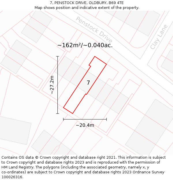 7, PENSTOCK DRIVE, OLDBURY, B69 4TE: Plot and title map
