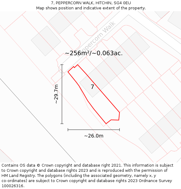 7, PEPPERCORN WALK, HITCHIN, SG4 0EU: Plot and title map