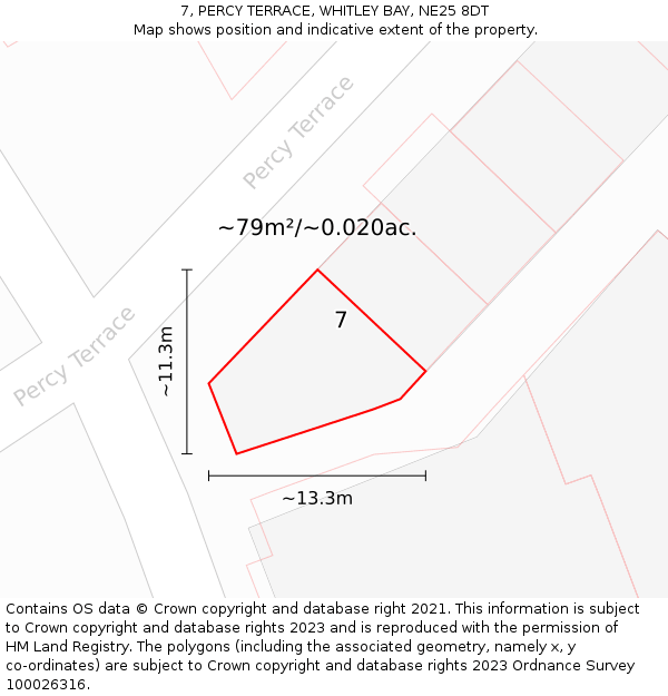 7, PERCY TERRACE, WHITLEY BAY, NE25 8DT: Plot and title map
