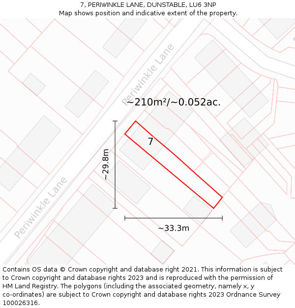 7, PERIWINKLE LANE, DUNSTABLE, LU6 3NP: Plot and title map