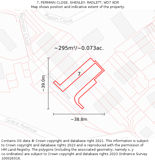 7, PERMAIN CLOSE, SHENLEY, RADLETT, WD7 9DR: Plot and title map