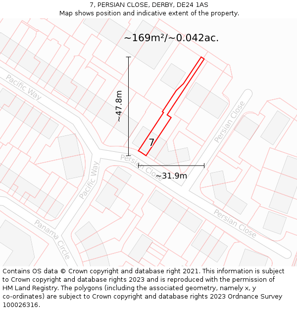7, PERSIAN CLOSE, DERBY, DE24 1AS: Plot and title map