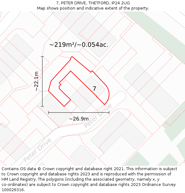 7, PETER DRIVE, THETFORD, IP24 2UG: Plot and title map