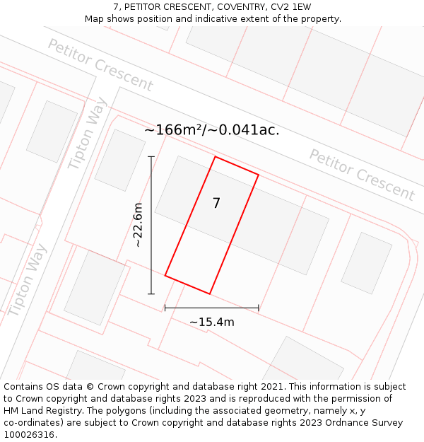 7, PETITOR CRESCENT, COVENTRY, CV2 1EW: Plot and title map