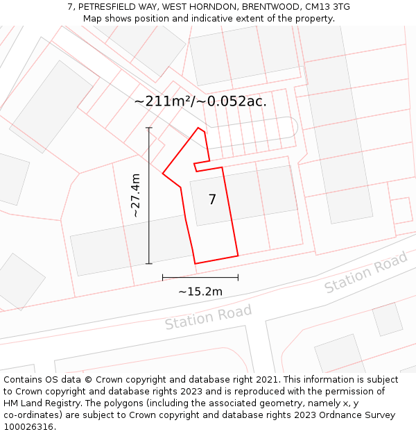 7, PETRESFIELD WAY, WEST HORNDON, BRENTWOOD, CM13 3TG: Plot and title map