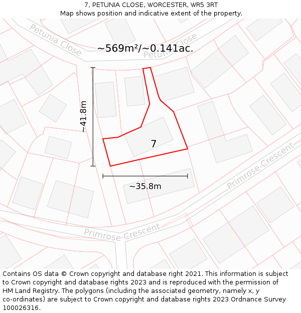 7, PETUNIA CLOSE, WORCESTER, WR5 3RT: Plot and title map