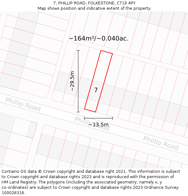 7, PHILLIP ROAD, FOLKESTONE, CT19 4PY: Plot and title map
