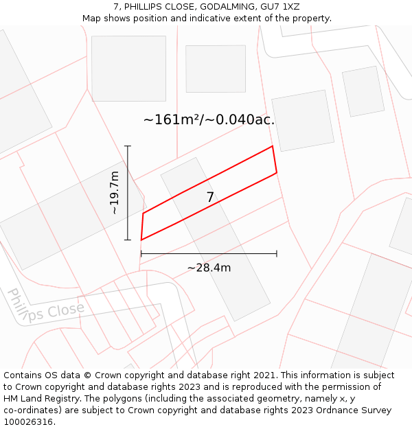 7, PHILLIPS CLOSE, GODALMING, GU7 1XZ: Plot and title map