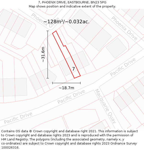 7, PHOENIX DRIVE, EASTBOURNE, BN23 5PG: Plot and title map