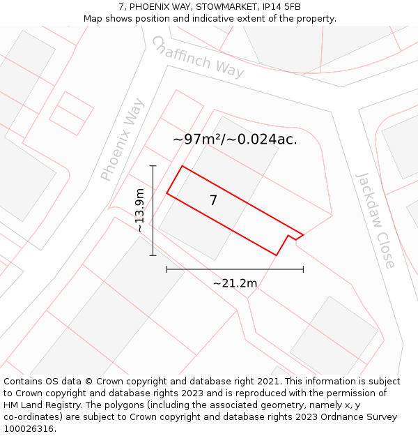 7, PHOENIX WAY, STOWMARKET, IP14 5FB: Plot and title map