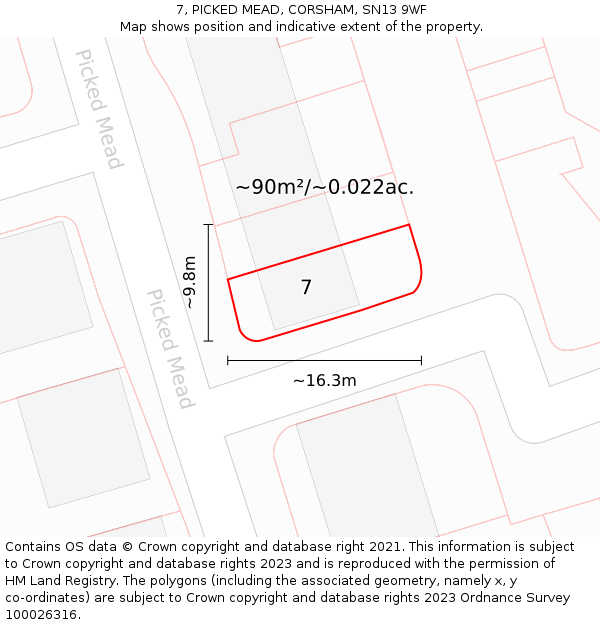 7, PICKED MEAD, CORSHAM, SN13 9WF: Plot and title map