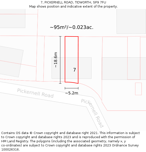 7, PICKERNELL ROAD, TIDWORTH, SP9 7FU: Plot and title map