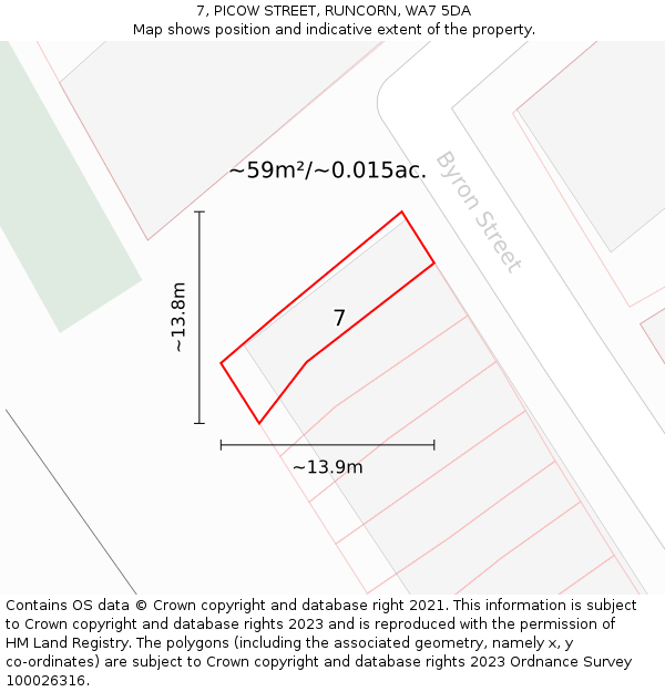 7, PICOW STREET, RUNCORN, WA7 5DA: Plot and title map