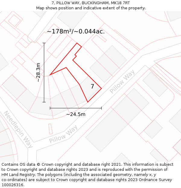 7, PILLOW WAY, BUCKINGHAM, MK18 7RT: Plot and title map