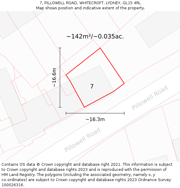 7, PILLOWELL ROAD, WHITECROFT, LYDNEY, GL15 4RL: Plot and title map