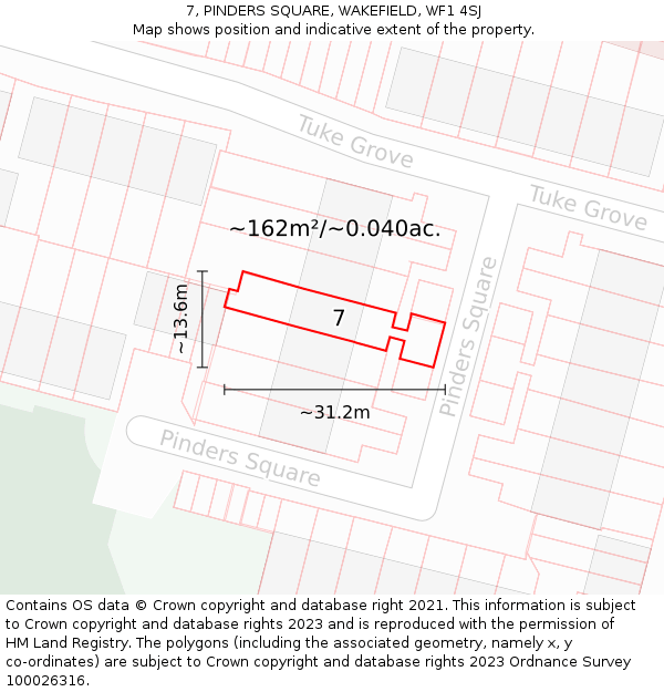 7, PINDERS SQUARE, WAKEFIELD, WF1 4SJ: Plot and title map