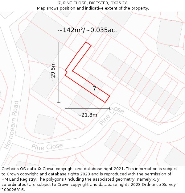 7, PINE CLOSE, BICESTER, OX26 3YJ: Plot and title map