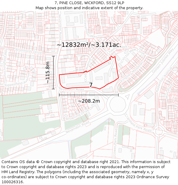 7, PINE CLOSE, WICKFORD, SS12 9LP: Plot and title map