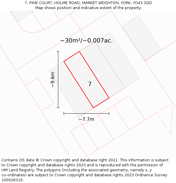 7, PINE COURT, HOLME ROAD, MARKET WEIGHTON, YORK, YO43 3GD: Plot and title map
