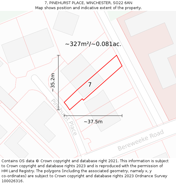 7, PINEHURST PLACE, WINCHESTER, SO22 6AN: Plot and title map