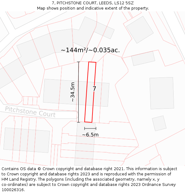 7, PITCHSTONE COURT, LEEDS, LS12 5SZ: Plot and title map