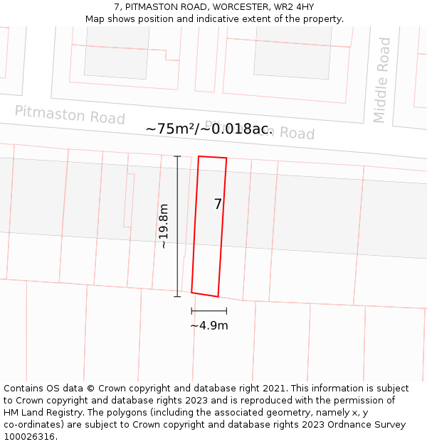 7, PITMASTON ROAD, WORCESTER, WR2 4HY: Plot and title map