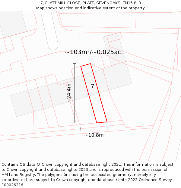 7, PLATT MILL CLOSE, PLATT, SEVENOAKS, TN15 8LR: Plot and title map