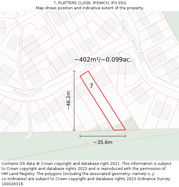 7, PLATTERS CLOSE, IPSWICH, IP3 0SG: Plot and title map