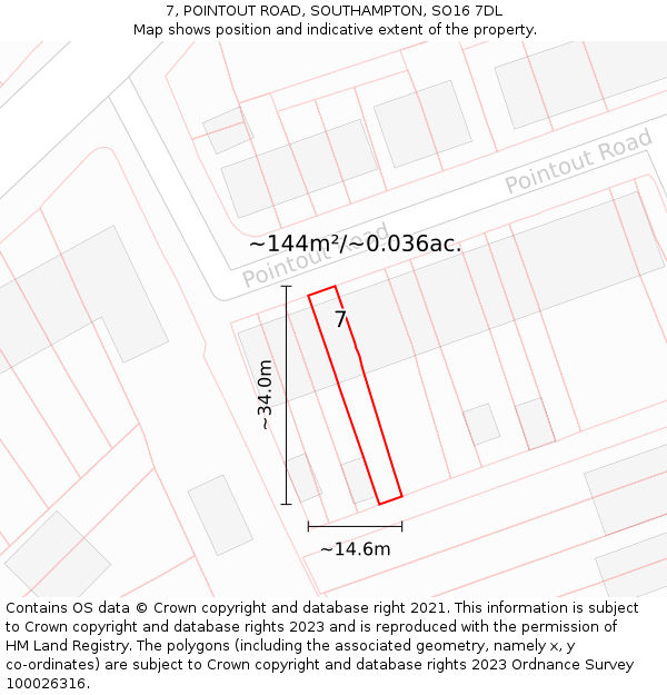 7, POINTOUT ROAD, SOUTHAMPTON, SO16 7DL: Plot and title map