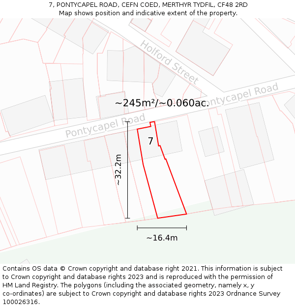 7, PONTYCAPEL ROAD, CEFN COED, MERTHYR TYDFIL, CF48 2RD: Plot and title map
