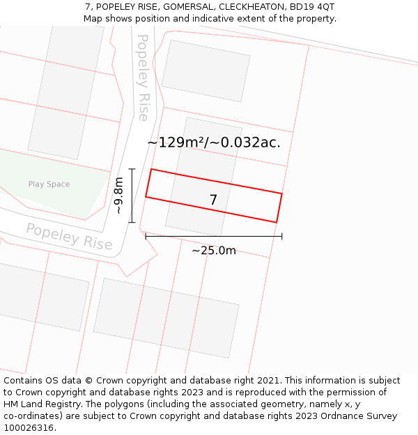 7, POPELEY RISE, GOMERSAL, CLECKHEATON, BD19 4QT: Plot and title map