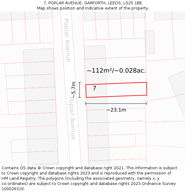 7, POPLAR AVENUE, GARFORTH, LEEDS, LS25 1BE: Plot and title map