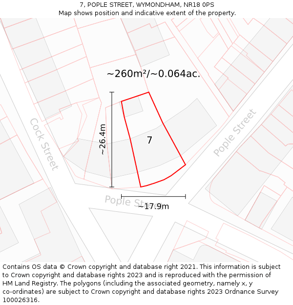 7, POPLE STREET, WYMONDHAM, NR18 0PS: Plot and title map