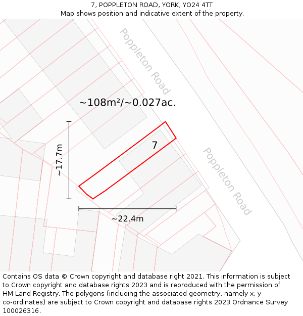 7, POPPLETON ROAD, YORK, YO24 4TT: Plot and title map