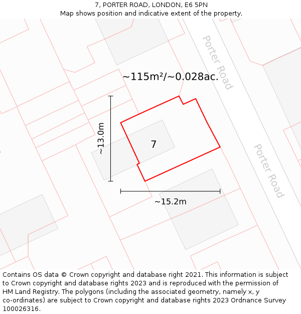 7, PORTER ROAD, LONDON, E6 5PN: Plot and title map