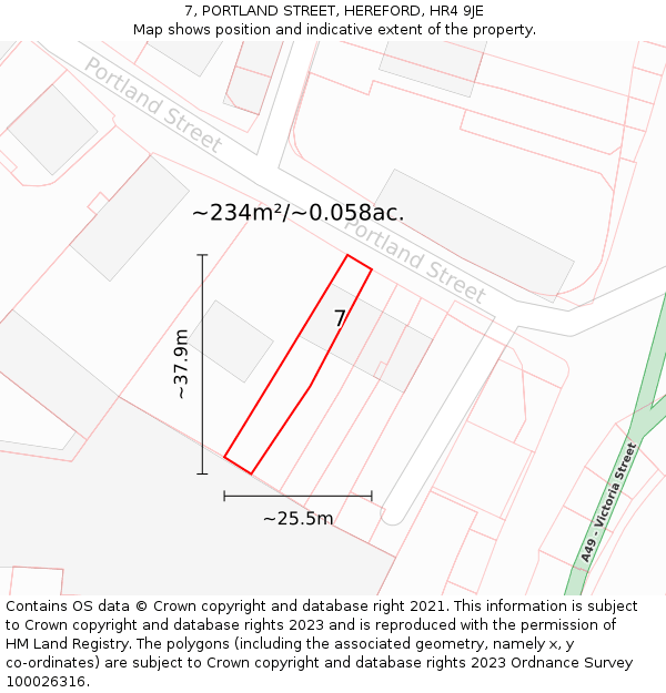 7, PORTLAND STREET, HEREFORD, HR4 9JE: Plot and title map