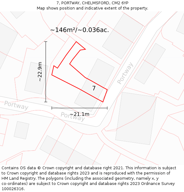 7, PORTWAY, CHELMSFORD, CM2 6YP: Plot and title map