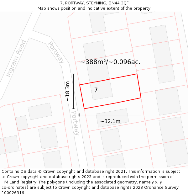 7, PORTWAY, STEYNING, BN44 3QF: Plot and title map