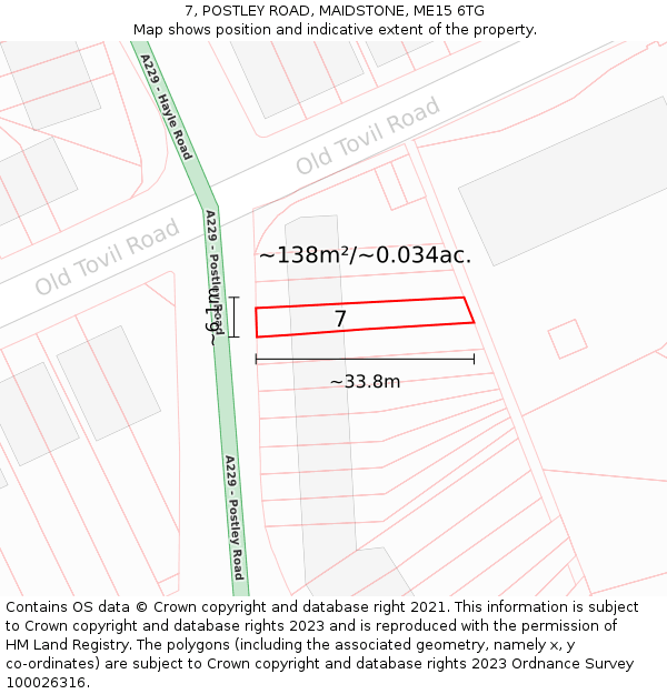 7, POSTLEY ROAD, MAIDSTONE, ME15 6TG: Plot and title map