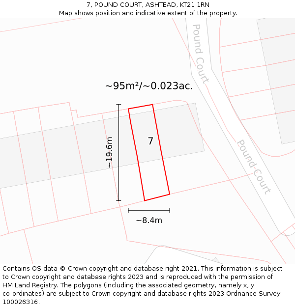7, POUND COURT, ASHTEAD, KT21 1RN: Plot and title map