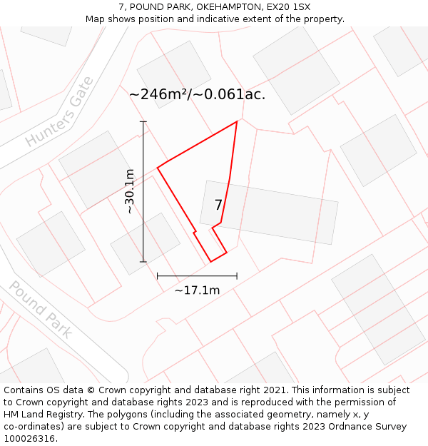 7, POUND PARK, OKEHAMPTON, EX20 1SX: Plot and title map