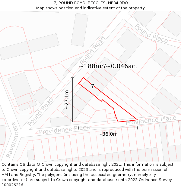 7, POUND ROAD, BECCLES, NR34 9DQ: Plot and title map