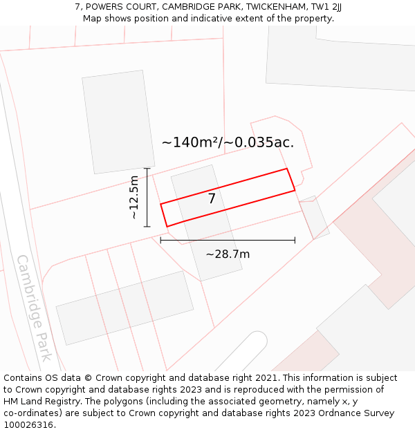 7, POWERS COURT, CAMBRIDGE PARK, TWICKENHAM, TW1 2JJ: Plot and title map