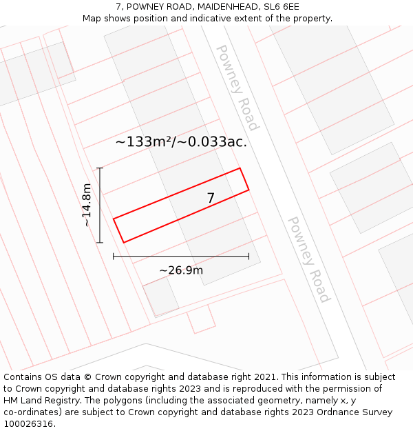 7, POWNEY ROAD, MAIDENHEAD, SL6 6EE: Plot and title map