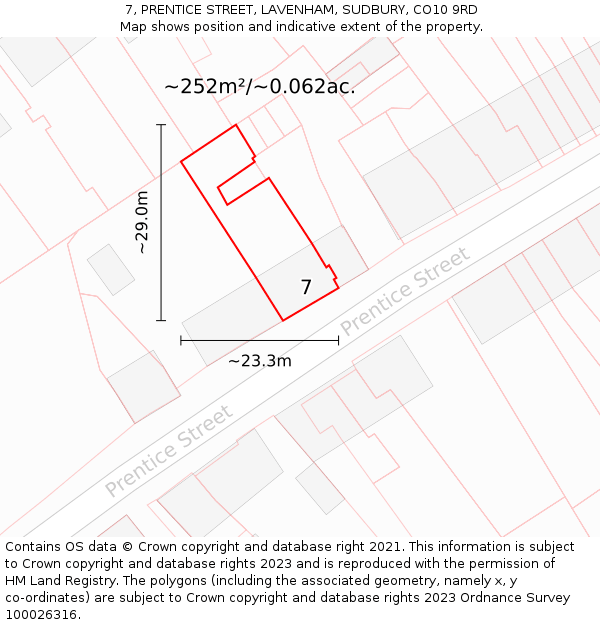 7, PRENTICE STREET, LAVENHAM, SUDBURY, CO10 9RD: Plot and title map