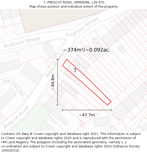 7, PRESCOT ROAD, ORMSKIRK, L39 4TG: Plot and title map