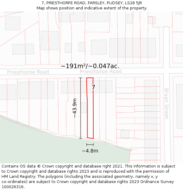 7, PRIESTHORPE ROAD, FARSLEY, PUDSEY, LS28 5JR: Plot and title map